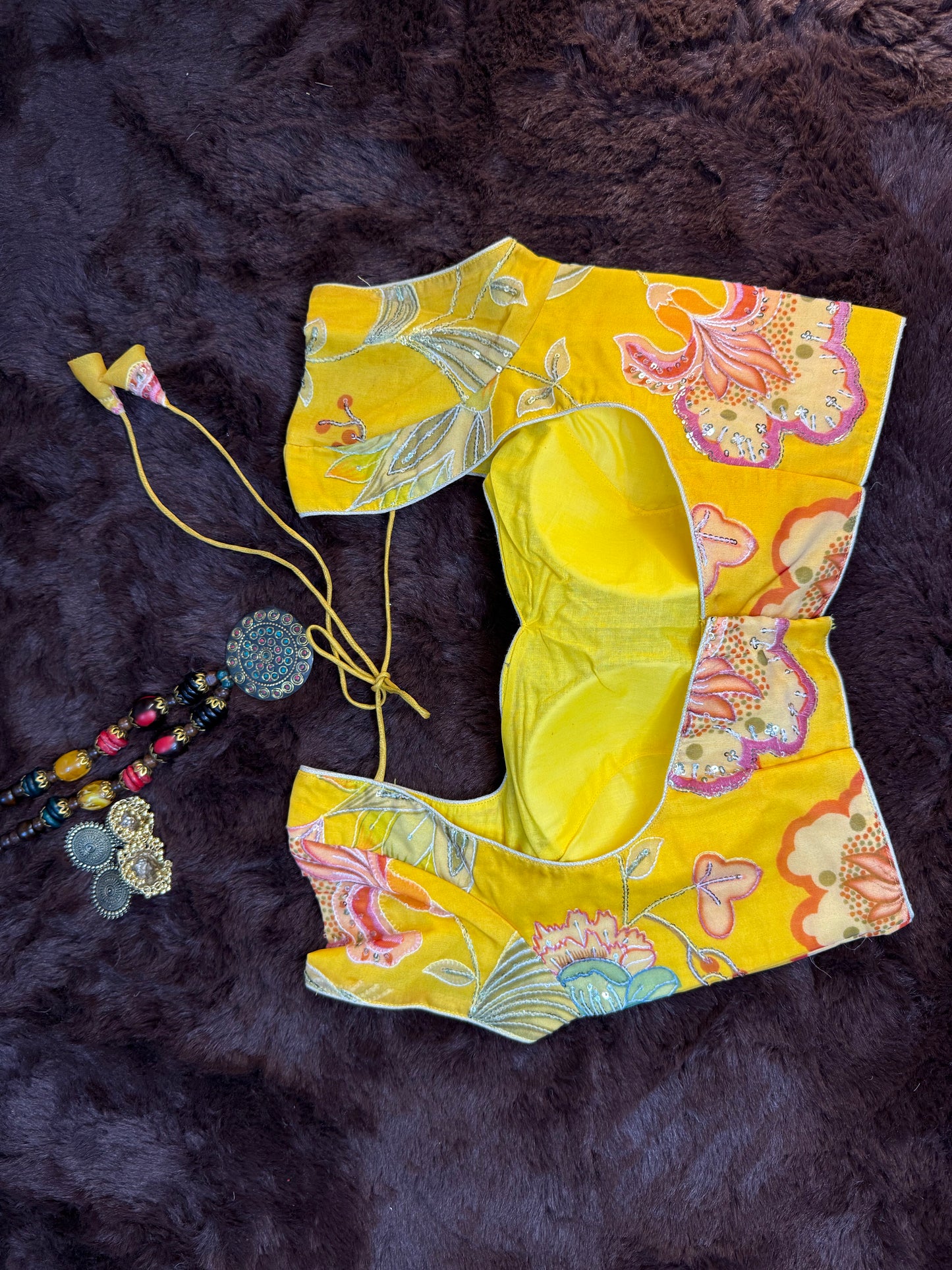 Sunny Bloom Organza Blouse with Cape Sleeves and Tie-Back Dori