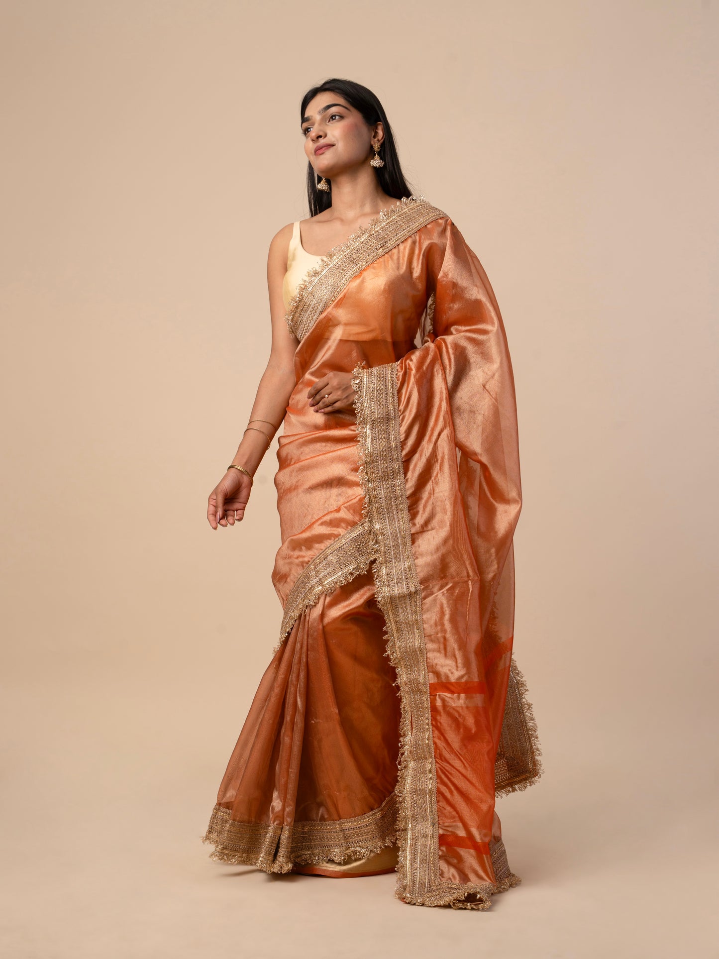Maharani Tissue Saree with Heavy Gold Embroidered Border