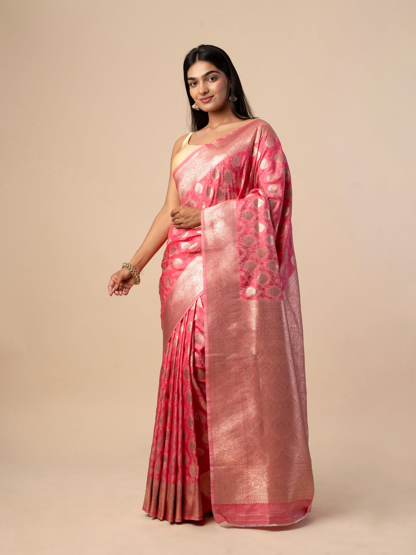Banarasi Silk Saree with Rich Zari Woven Butis and Traditional Brocade Border