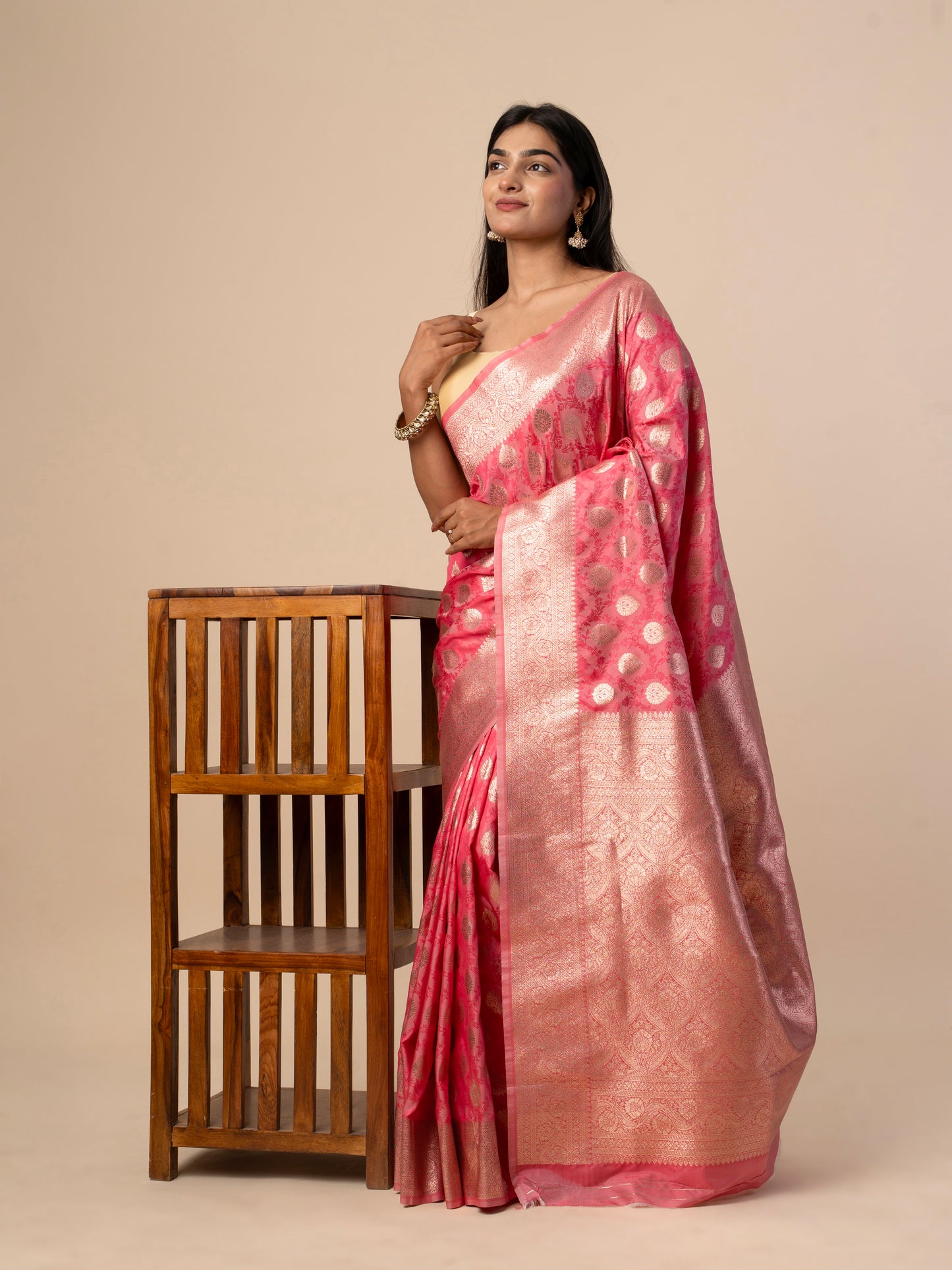 Banarasi Silk Saree with Rich Zari Woven Butis and Traditional Brocade Border