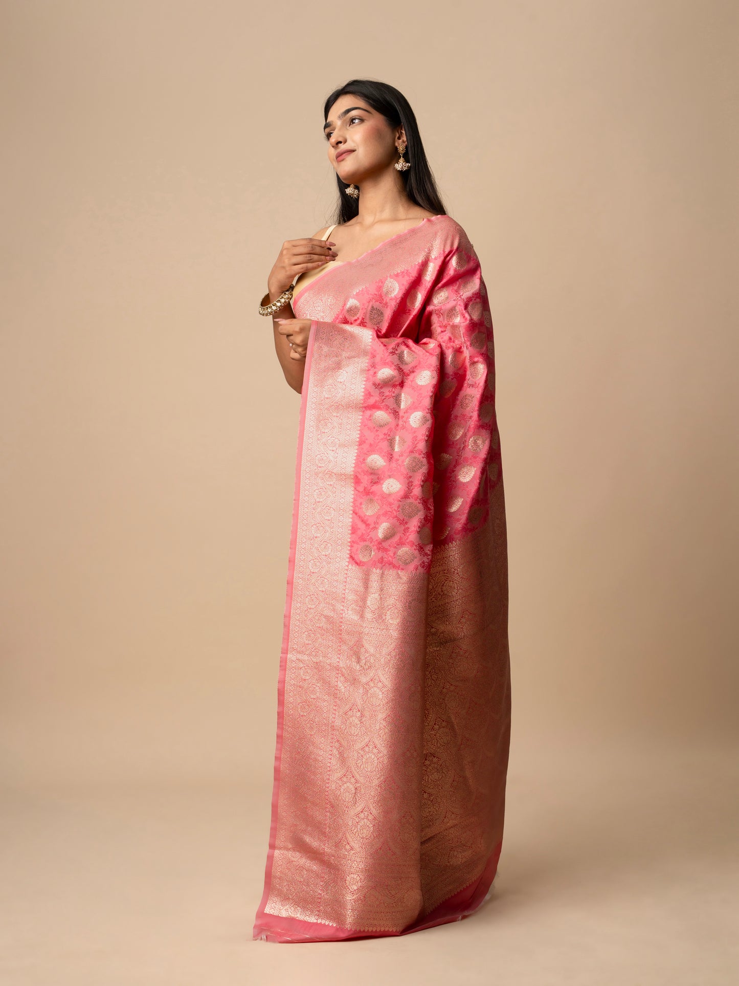 Banarasi Silk Saree with Rich Zari Woven Butis and Traditional Brocade Border