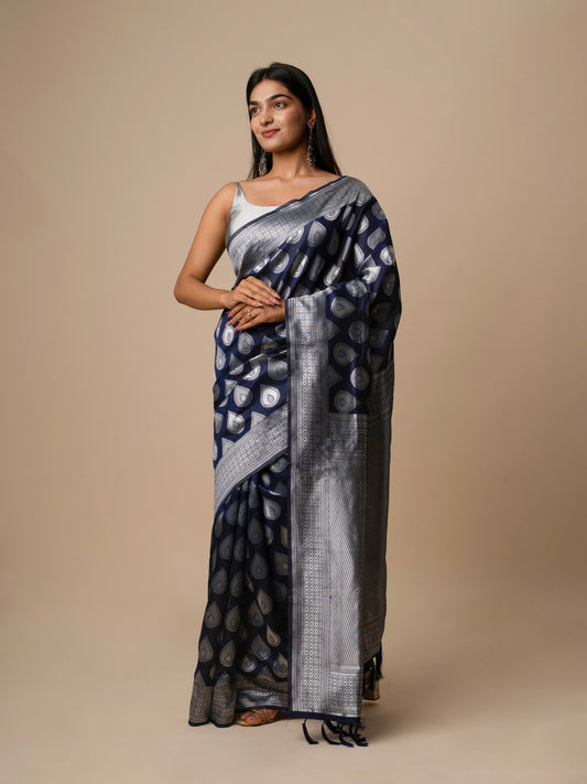 Banarasi Art Silk Saree with Woven Teardrop Motifs and Traditional Jacquard Border