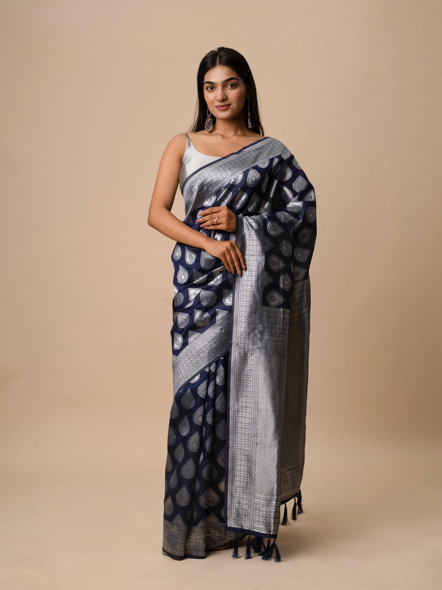 Banarasi Art Silk Saree with Woven Teardrop Motifs and Traditional Jacquard Border