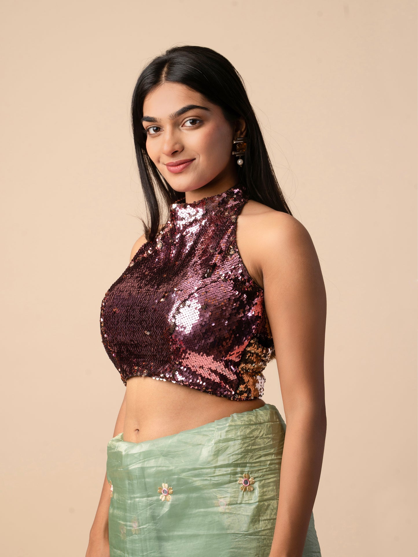 Glam Sequin Halter Blouse