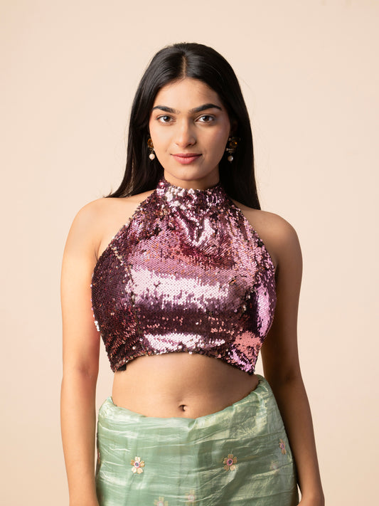 Glam Sequin Halter Blouse