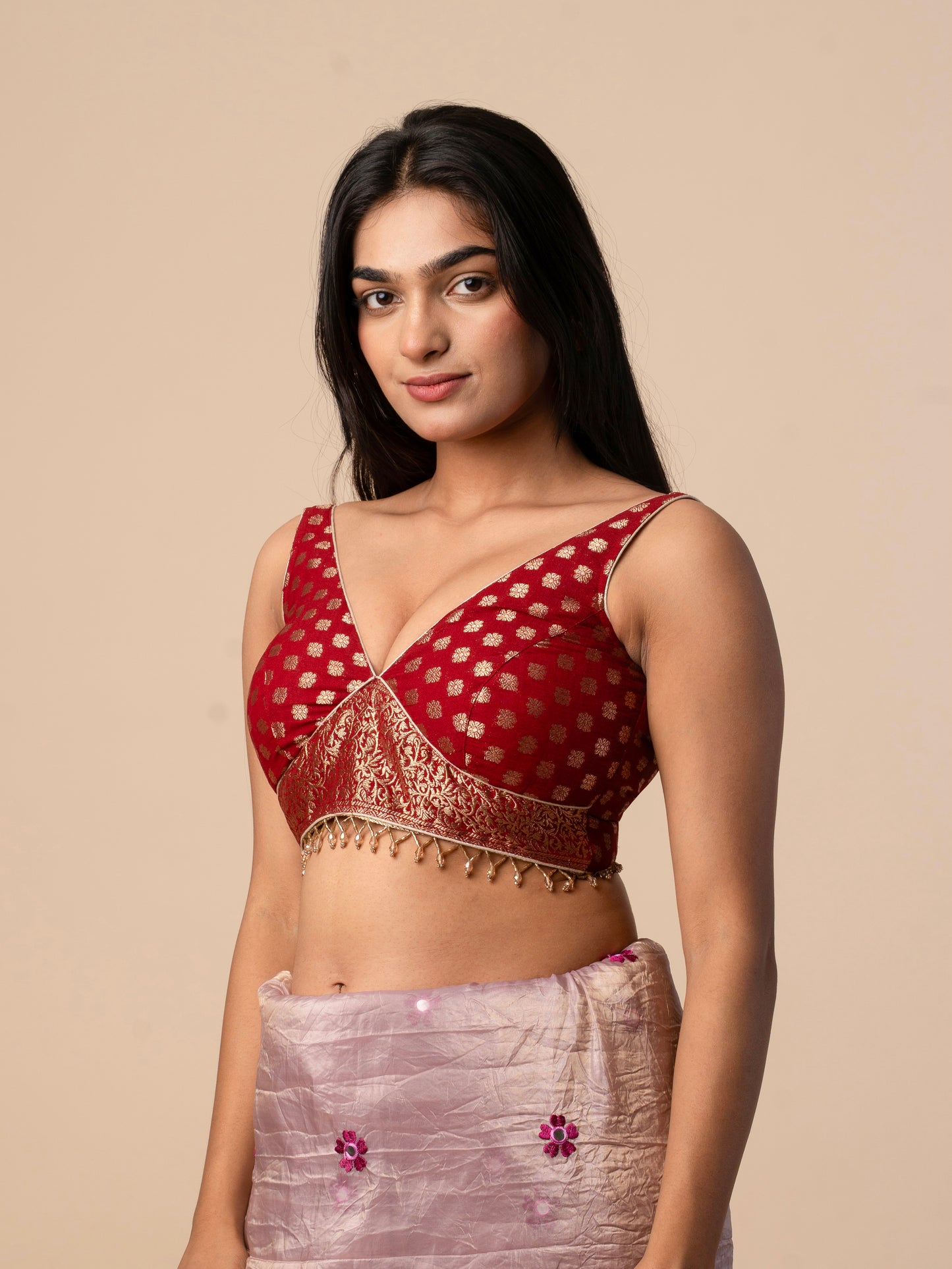 Georgette Banarasi Blouse with Zari Weaving & Tassel Detailing