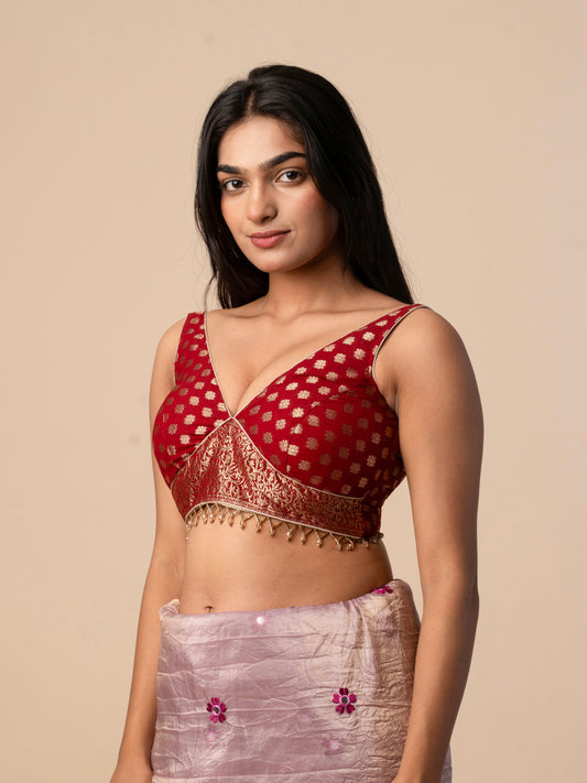 Georgette Banarasi Blouse with Zari Weaving & Tassel Detailing