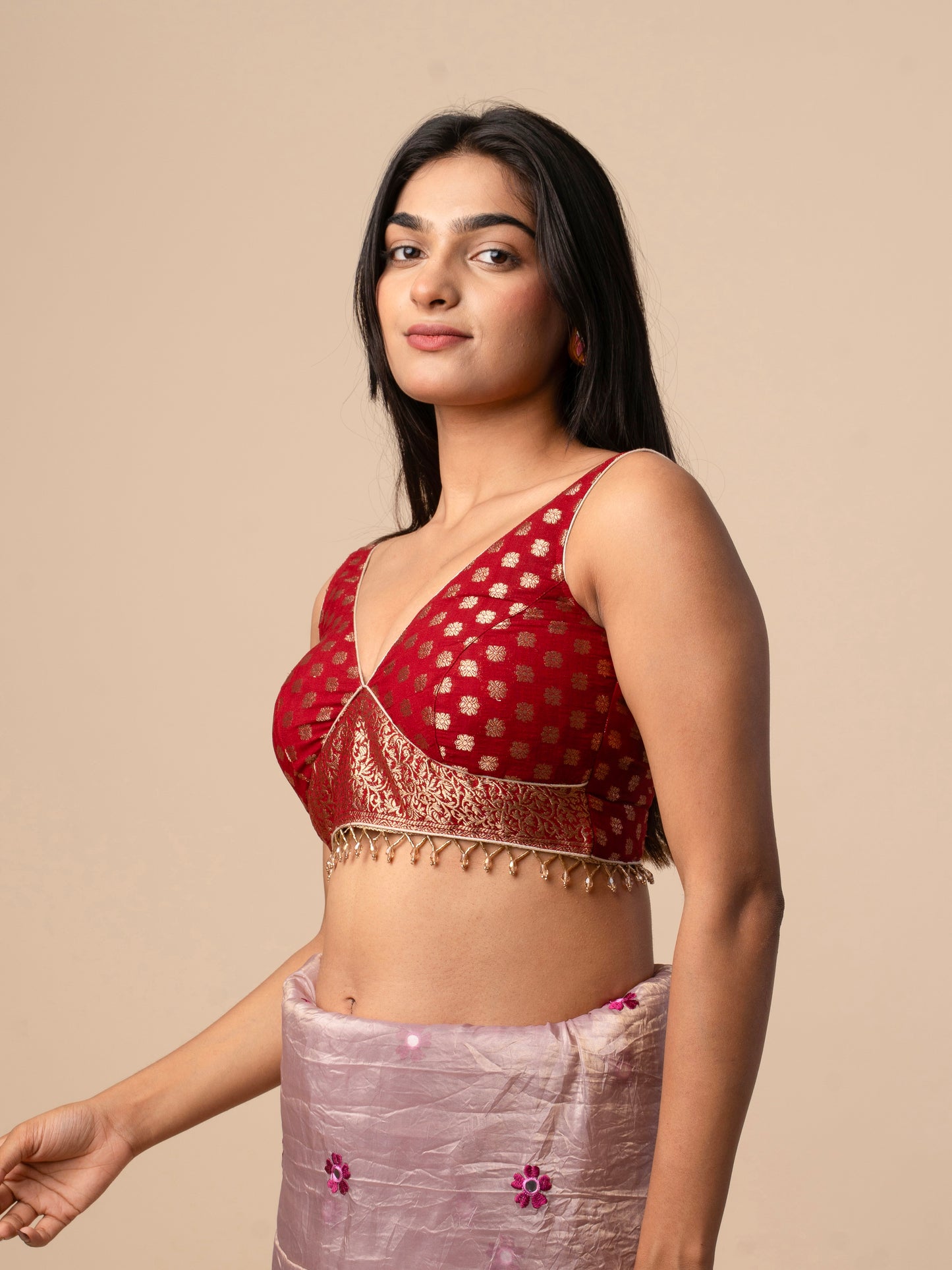Georgette Banarasi Blouse with Zari Weaving & Tassel Detailing