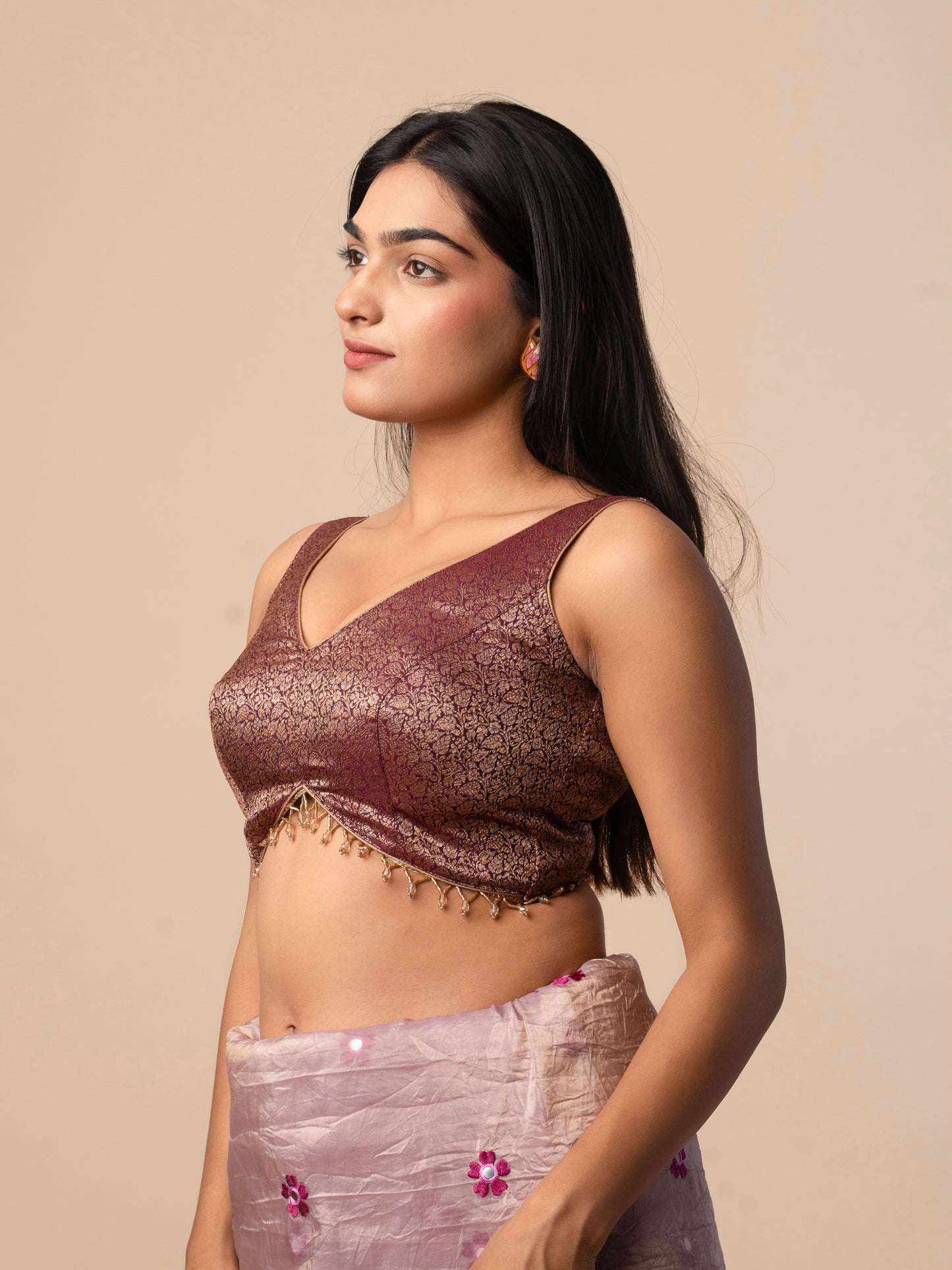 Brocade Silk Blouse with Zari Weaving & Tassel Detailing