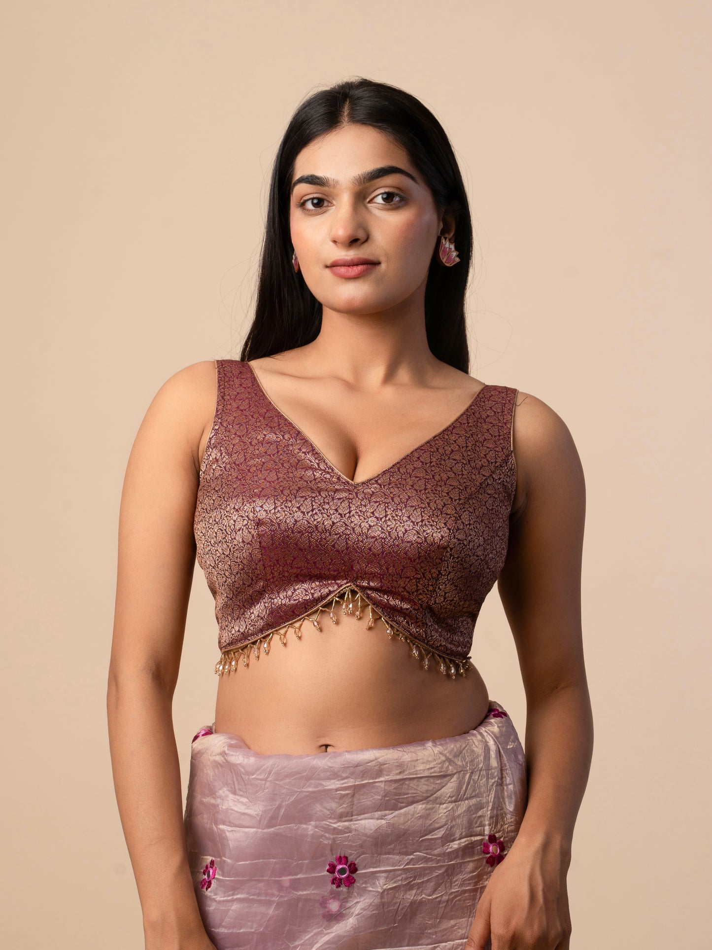 Brocade Silk Blouse with Zari Weaving & Tassel Detailing