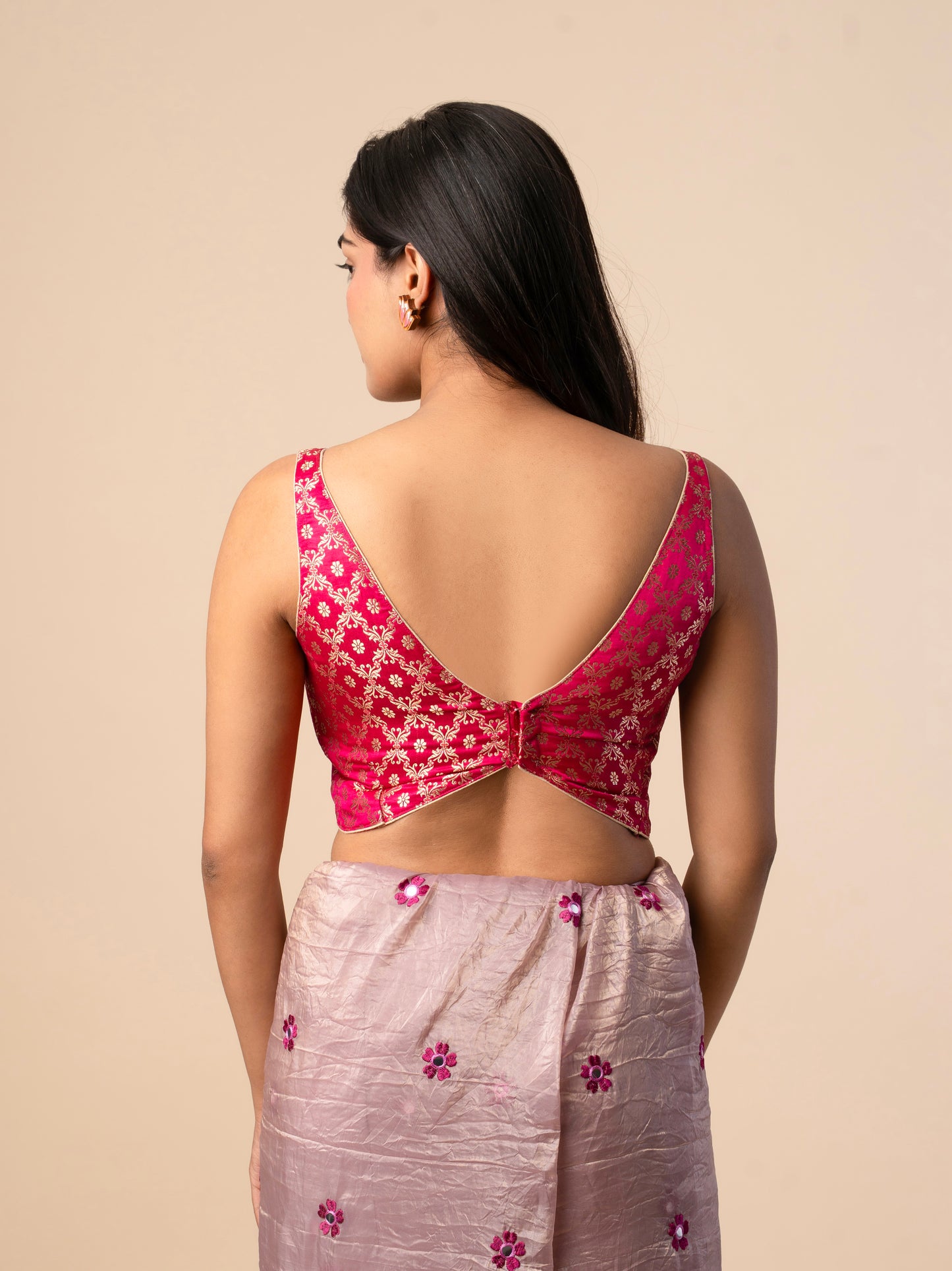 Rani Pink Banarasi Silk Blouse with Gold Zari Weaving