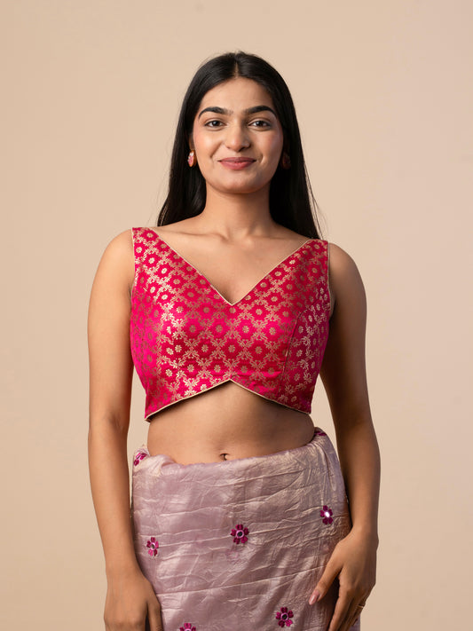 Rani Pink Banarasi Silk Blouse with Gold Zari Weaving