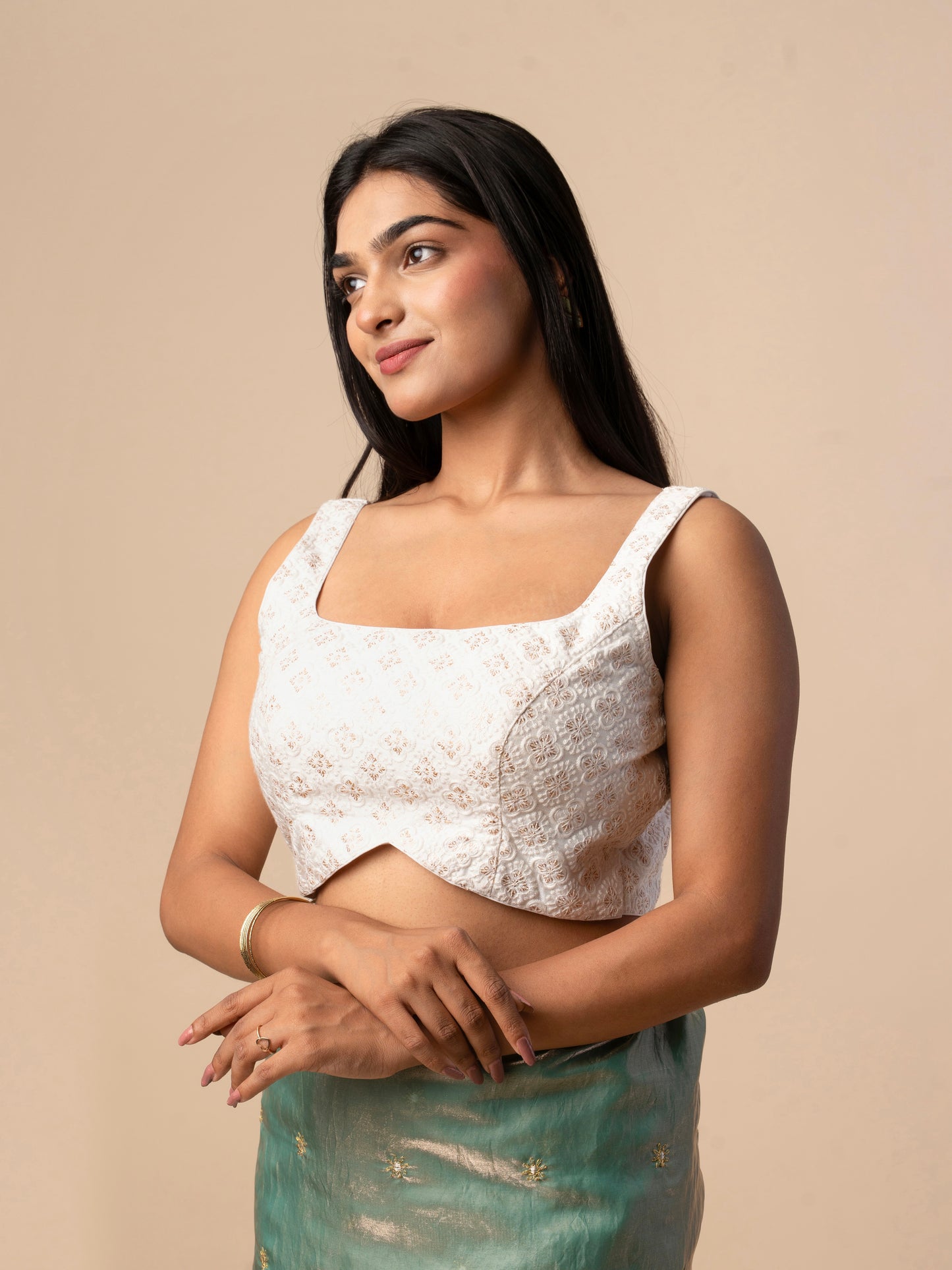 White Chikankari Blouse with Zari Accents