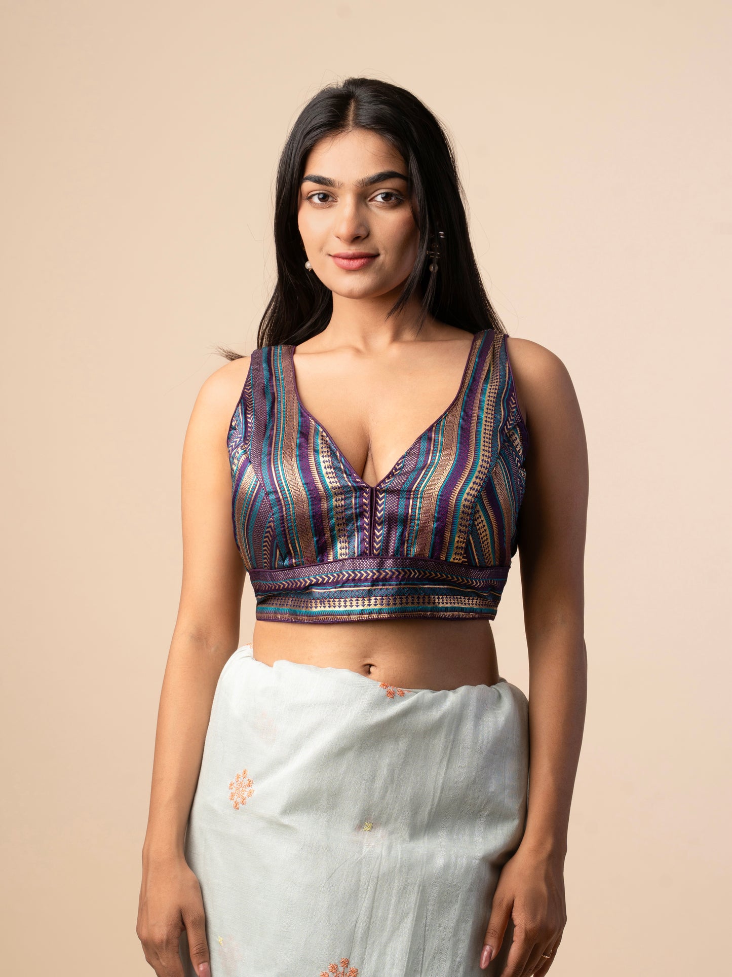 Multicolor Striped Banarasi Brocade Silk Blouse