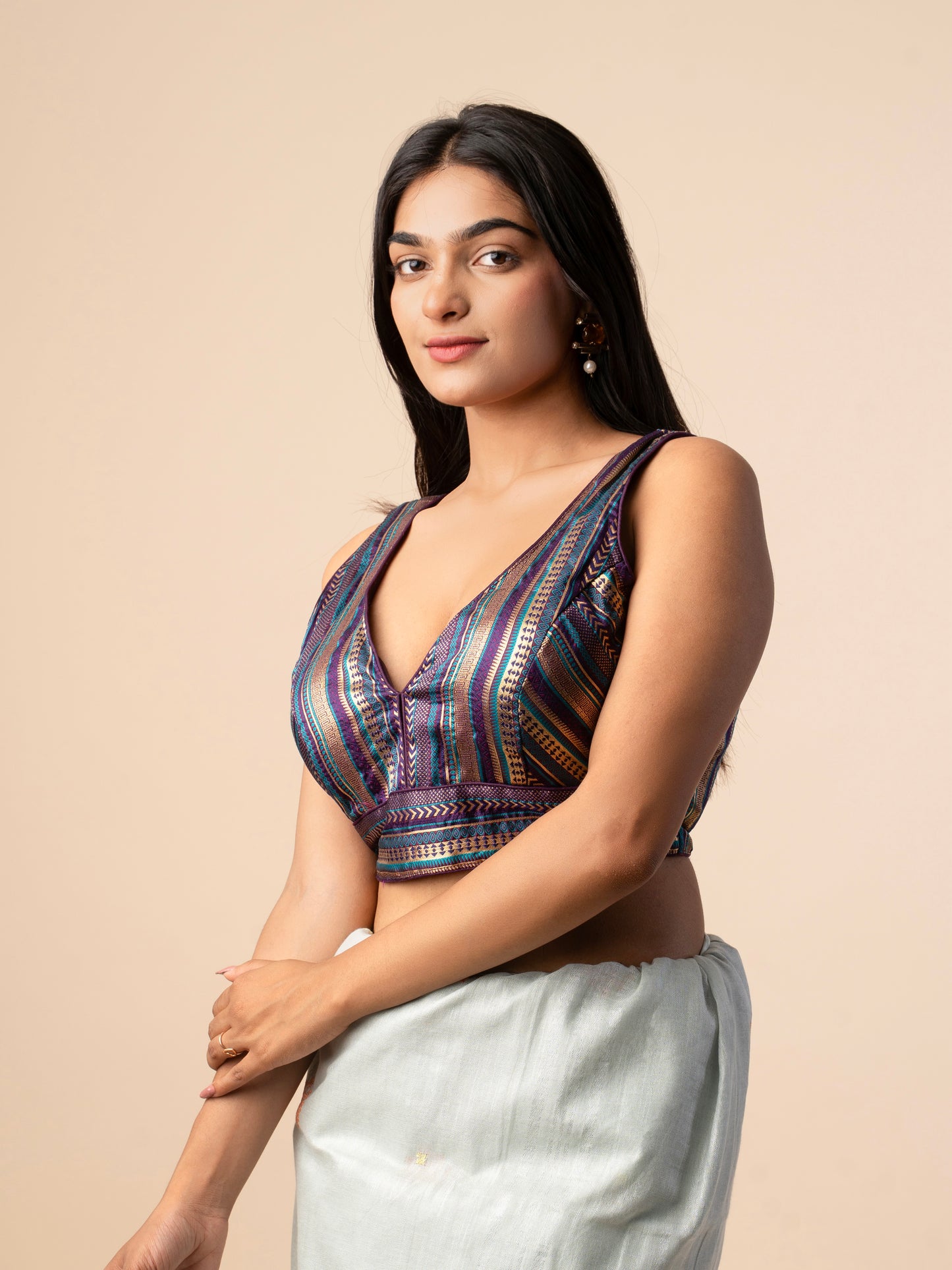 Multicolor Striped Banarasi Brocade Silk Blouse