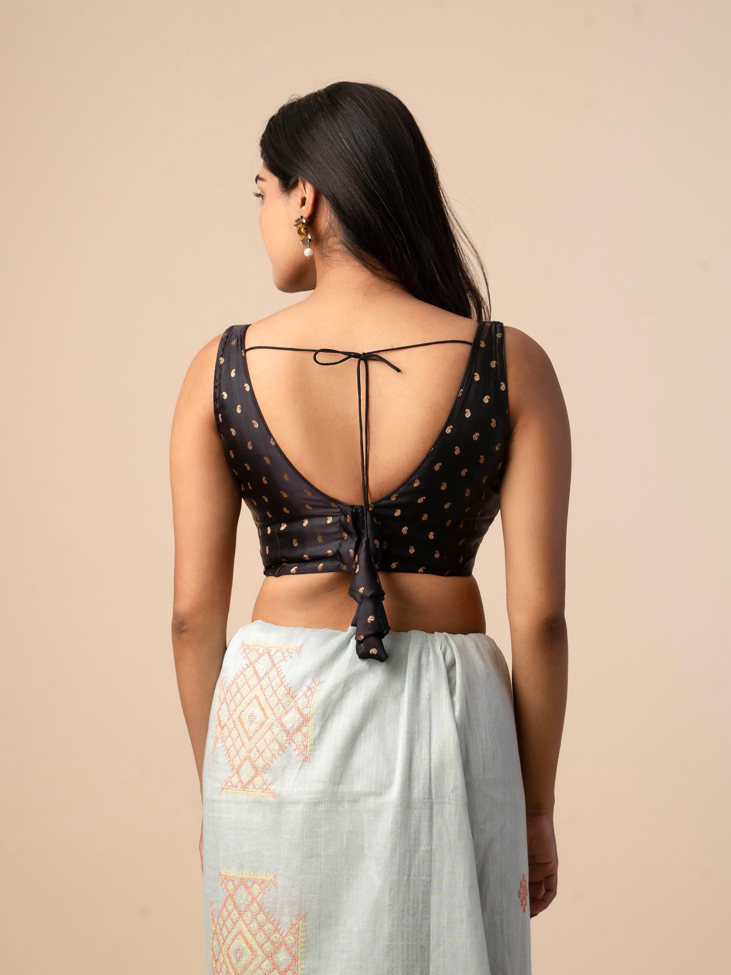 Black Banarasi Silk Blouse with Gold Zari Buti