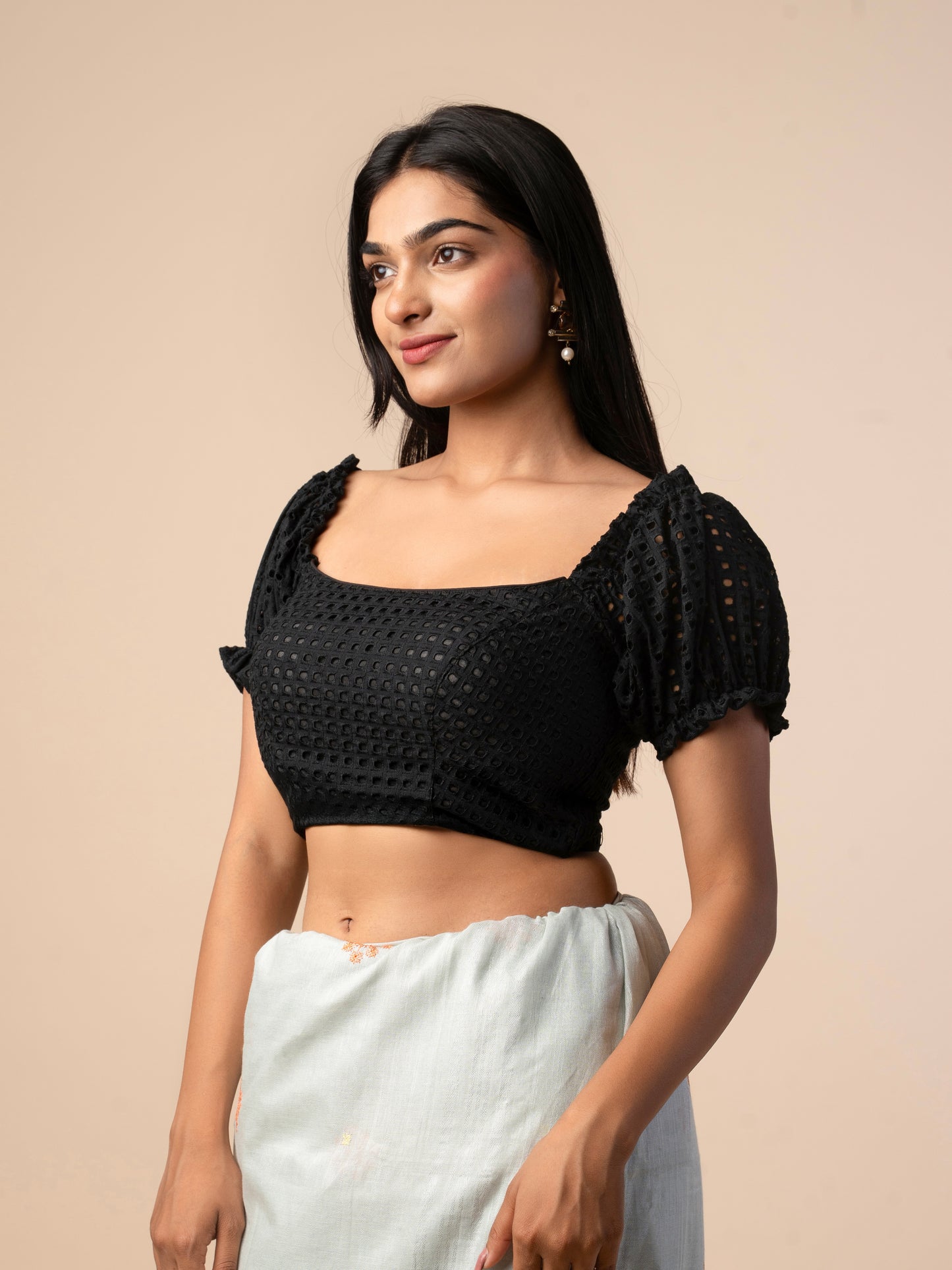 Chikankari Blouse with Puff Sleeves
