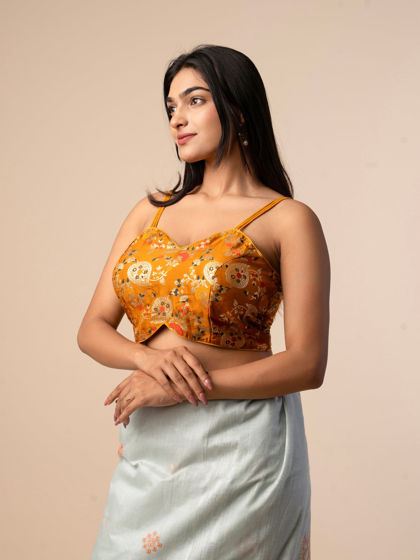 Strappy Blouse with Gold Zari Weaving