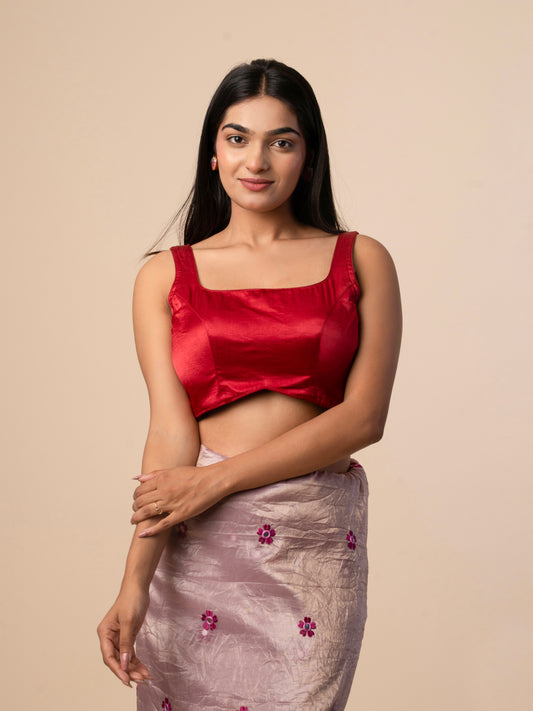 Crimson Elegance Satin Silk Blouse