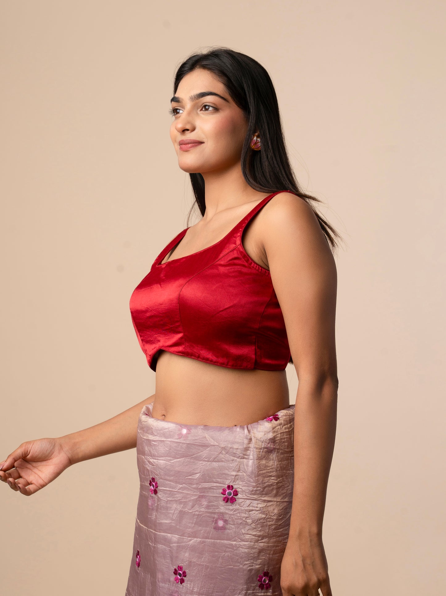 Crimson Elegance Satin Silk Blouse