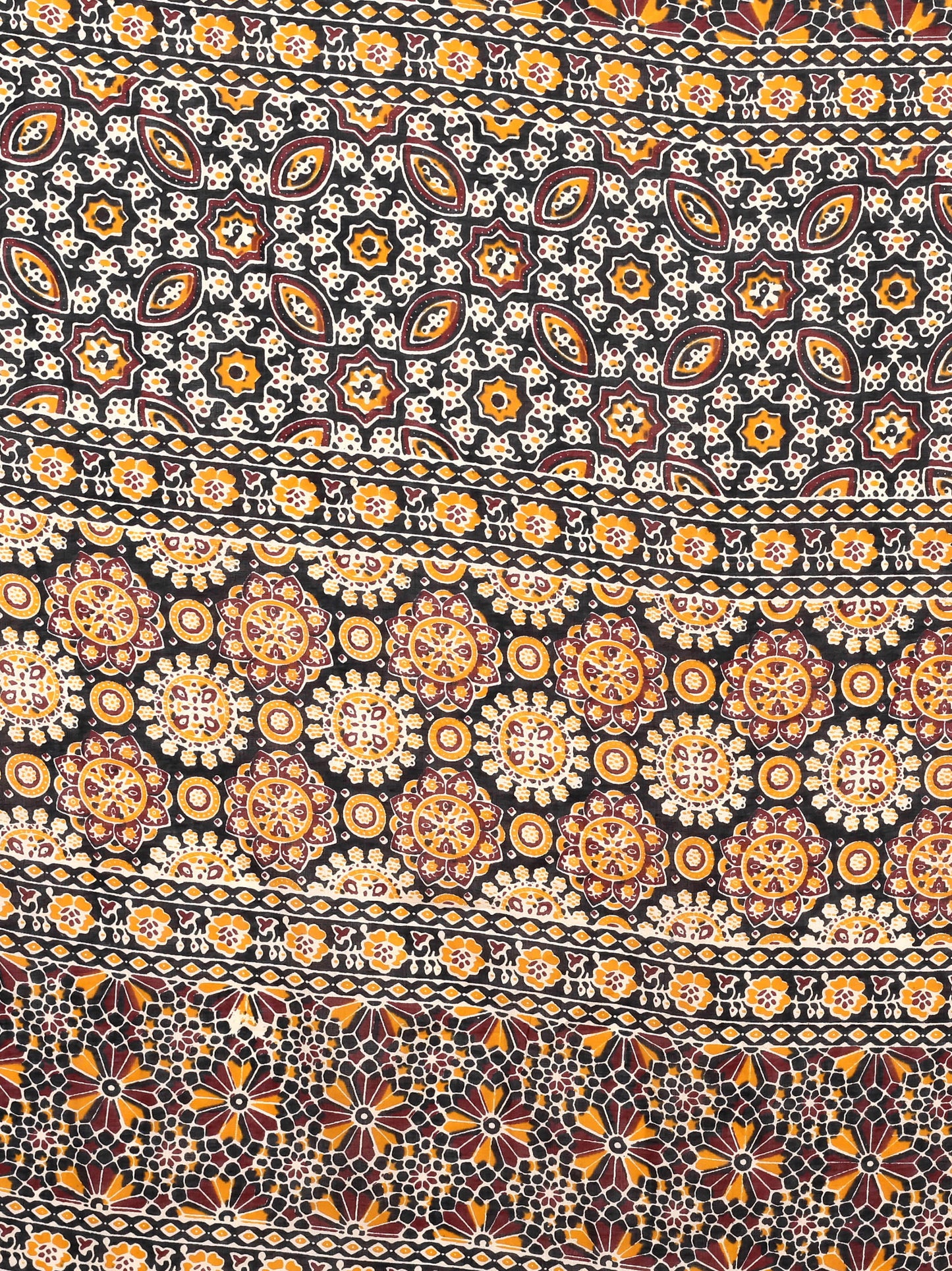 Rust Black Mul Mul Cotton Saree with All-Over Ajrakh-Inspired Print